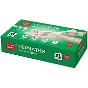 Перчатки виниловые белые OfficeClean, неопудренные, прочные, разм. XL, 50 пар (100шт.), картонная ко