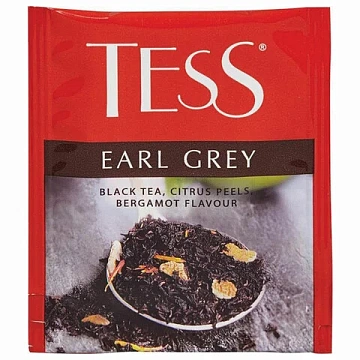 Чай TESS 'Earl Grey' черный с бергамотом с цедрой лимона, 100 пакетиков в конвертах по 1,8 г, 1251-0