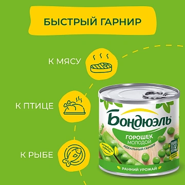 Горошек зеленый Бондюэль молодой, 212г