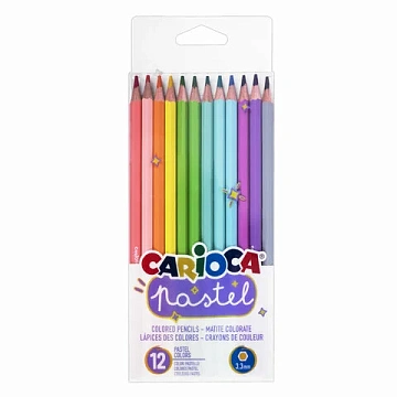 Карандаши цветные пастельные CARIOCA 'Pastel', 12 цветов, ПВХ-чехол, шестигранные, грифель 3,3 мм, н