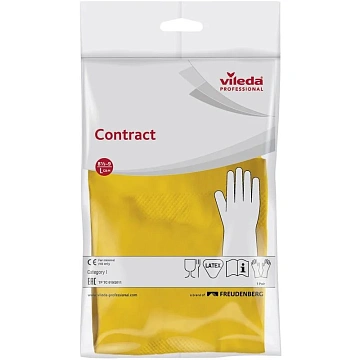Перчатки VILEDA PROFESSIONAL 'Контракт' латексные МНОГОРАЗОВЫЕ х/б напыление, размер L (большой), желтые, 174325