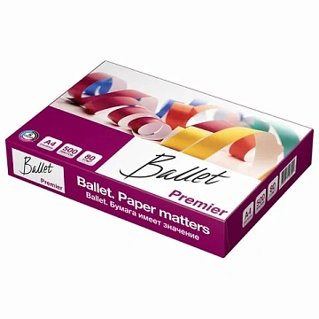 Бумага офисная А4, 80 г/м2, 500 л., марка А, BALLET PREMIER, Россия, 160% (CIE)