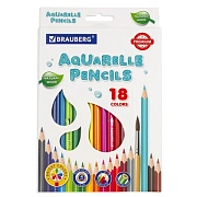 Карандаши цветные акварельные BRAUBERG PREMIUM AQUARELLE, 18 цветов, трехгранные, утолщенный грифель