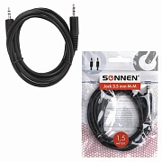 Кабель Jack 3.5 mm M-M, 1,5 м, SONNEN, для передачи стерео-аудио, черный, 513119