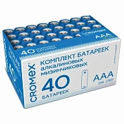 Батарейки алкалиновые 'мизинчиковые' КОМПЛЕКТ 40 шт., CROMEX (КРОМЕКС) Alkaline, ААА (LR03, 24А), в коробке, 455596