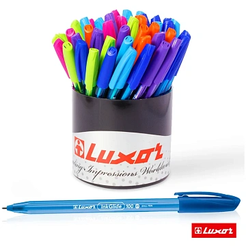 Шариковая ручка Luxor InkGlide 100 Icy синяя, 0.7мм, корпус ассорти, одноразовая