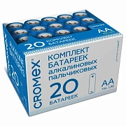 Батарейки алкалиновые 'пальчиковые' КОМПЛЕКТ 20 шт., CROMEX (КРОМЕКС) Alkaline, АА (LR6, 15А), в коробке, 455593