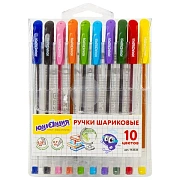 Ручки шариковые масляные ЮНЛАНДИЯ 'КЛАССНАЯ', НАБОР 10 цветов, узел 0,7 мм, линия письма 0,35 мм, 143535