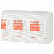 Полотенца бумажные 150 шт., LAIMA PREMIUM (H2), W-сложение, 2-слойные, белые, КОМПЛЕКТ 21 пачка, 32х