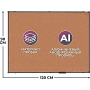 Доска пробковая 90х120 Attache BlackFrame черная рама