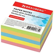 Блок для записей непроклеенный, 9х9х5 см, плотность 80 г/м2, цветной, BRAUBERG, 122339