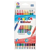 Карандаши двусторонние CARIOCA 'Bi-color', 12 штук, 24 цвета, трехгранные, грифель 3 мм, натуральное