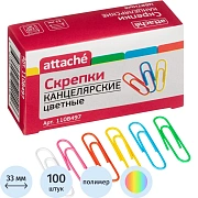 Скрепки Attache с полимерным покрытием,33 мм,разноцветные, 100 шт/уп