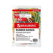 Резинки банковские универсальные диаметром 60 мм, BRAUBERG 100 г, цветные, натуральный каучук, 44003