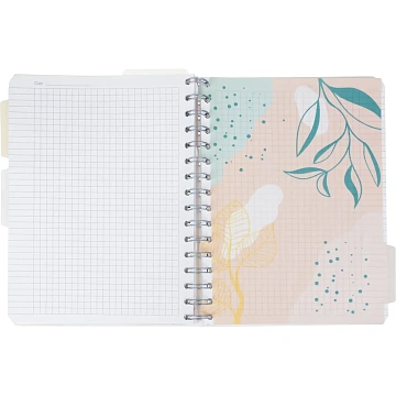 Бизнес-тетрадь 120л,клетка,А5 Flora 1,пласт.обл,серебр.спир,3раздел,линейка