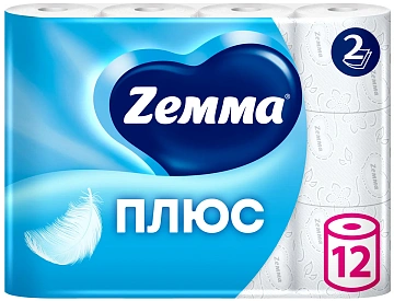 Бумага туалетная ZEMMA/ZEWA Plus, 2-слойная, спайка 12 шт. х 23 м, белая, 1440901