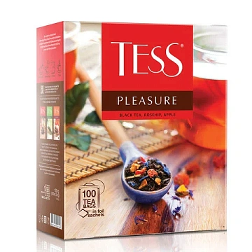 Чай TESS 'Pleasure' черный с шиповником, яблоком, лимонным сорго, 100 пакетиков в конвертах по 1,5 г, 0919-09