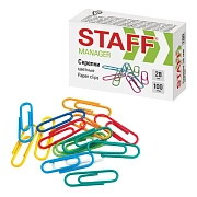 Скрепки STAFF 'Manager', 28 мм, цветные, 100 шт., в картонной коробке, 226821