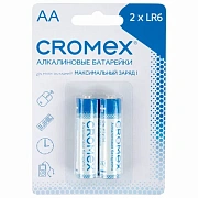Батарейки алкалиновые 'пальчиковые' КОМПЛЕКТ 2 шт., CROMEX (КРОМЕКС) Alkaline, АА (LR6, 15А), блисте