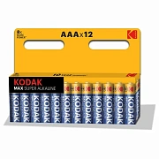 Батарейки алкалиновые 'мизинчиковые' КОМПЛЕКТ 12 шт., KODAK Max Super Alkaline, ААА (LR03, 24А), блистер, Б0008960