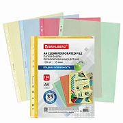 Папки-файлы перфорированные ЦВЕТНЫЕ ассорти А4 BRAUBERG, комплект 100 шт., гладкие, 35 мкм, 272679
