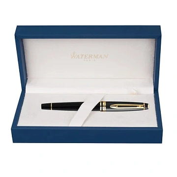 Ручка подарочная перьевая WATERMAN 'Expert 3 Black Lacquer GT', черный лак, позолоченные детали, синяя, S0951640