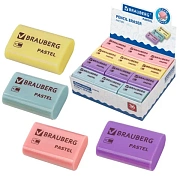 Ластик BRAUBERG 'Pastel', 37х24х11мм, ассорти пастельных цветов, экологичный ПВХ, 229582