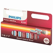 Батарейки алкалиновые 'пальчиковые' КОМПЛЕКТ 12 шт., PHILIPS Power Alkaline, АА (LR6, 24А), блистер, Б0064661