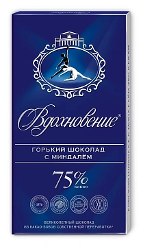 Шоколад Вдохновение горький с миндалем 75% какао, 90г