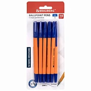 Ручки шариковые BRAUBERG 'M-500 ORANGE', НАБОР 10 шт., СИНИЕ, узел 0,7 мм, линия письма 0,35 мм, 143951