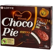 Печенье LOTTE 'Choco Pie Cacao' ('Чоко Пай Какао'), глазированное, картонная упаковка, 336 г, 12 шт.