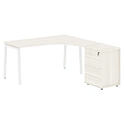 Стол эргономичный с тумбой ELCET 1518(R) Ясень Траун/Белый 1560х1880х750 EDIS
