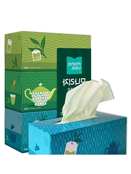 Салфетки бумажные Monalisa Green Tea косметические с экстрактом зеленого чая, 210 листов