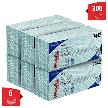 Протирочные салфетки Kimberly-Clark WypAll Х50 7442, листовые, 50шт, 1 слой, зеленые