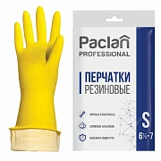 Перчатки МНОГОРАЗОВЫЕ латексные PACLAN 'Professional', хлопчатобумажное напыление, размер 6,5-7, S (малый), желтые, 407325