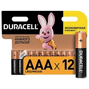Батарейки КОМПЛЕКТ 12 шт., DURACELL Basic ОРИГИНАЛ, AAA (LR03, 24А), алкалиновые, мизинчиковые