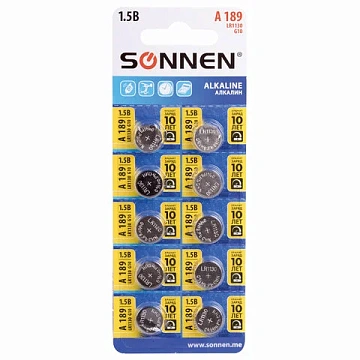 Батарейка Sonnen Alkaline 189A, G10, LR54, алкалиновая, 10шт/уп