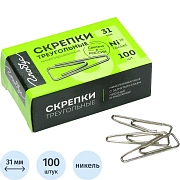Скрепки Глобус С31-100 Н с отгибом,никелированные,31мм,треугольные,100шт/уп