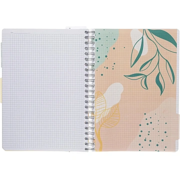 Бизнес-тетрадь 120л,клетка,А4 Flora 1,пласт.обл,серебр.спир,3раздел,линейка