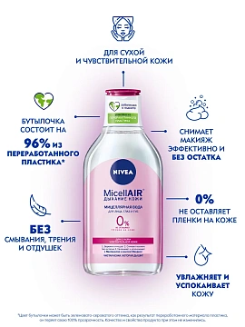 Мицеллярная вода Nivea 3в1, для сухой кожи, 400мл