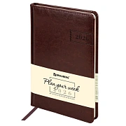 Еженедельник датированный 2026, А5, 145х215 мм, BRAUBERG 'Imperial', под кожу, коричневый, 117173