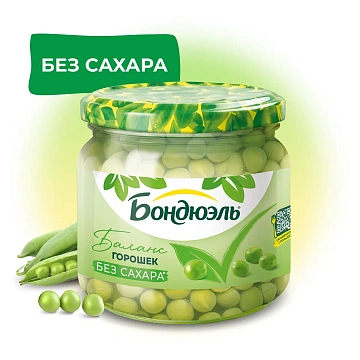 Горошек зеленый Бондюэль без сахара, 350мл