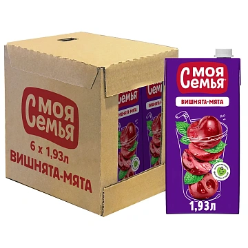 Напиток сокосодержащий Моя семья Вишнята-мята, 1.93л