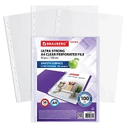 Папки-файлы перфорированные А4 BRAUBERG 'EXTRA 1000', КОМПЛЕКТ 50 шт., гладкие, ПЛОТНЫЕ, 100 мкм, 229672