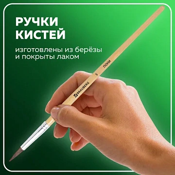 Кисти BRAUBERG, набор 5 шт. (пони, круглые № 1, 2, 3, 4, 5), блистер, 200222