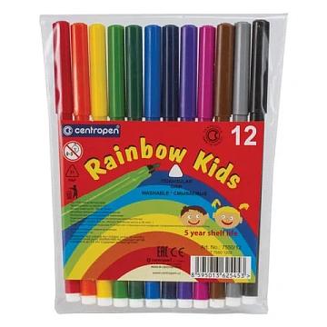 Фломастеры Centropen 'Rainbow Kids', 12цв., трехгранные, смываемые, ПВХ