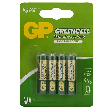 Батарейка GP Greencell AAA (R03) 24S солевая, BL4, 4шт/уп