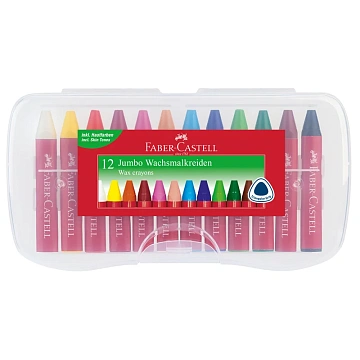 Мелки восковые утолщенные Faber-Castell 'Jumbo', 12цв., трехгранные, пластиковая упаковка