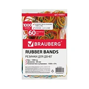 Резинки банковские универсальные диаметром 60 мм, BRAUBERG 1000 г, цветные, натуральный каучук, 4400