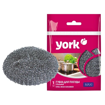 Губка-мочалка для мытья посуды YORK Макси стальная